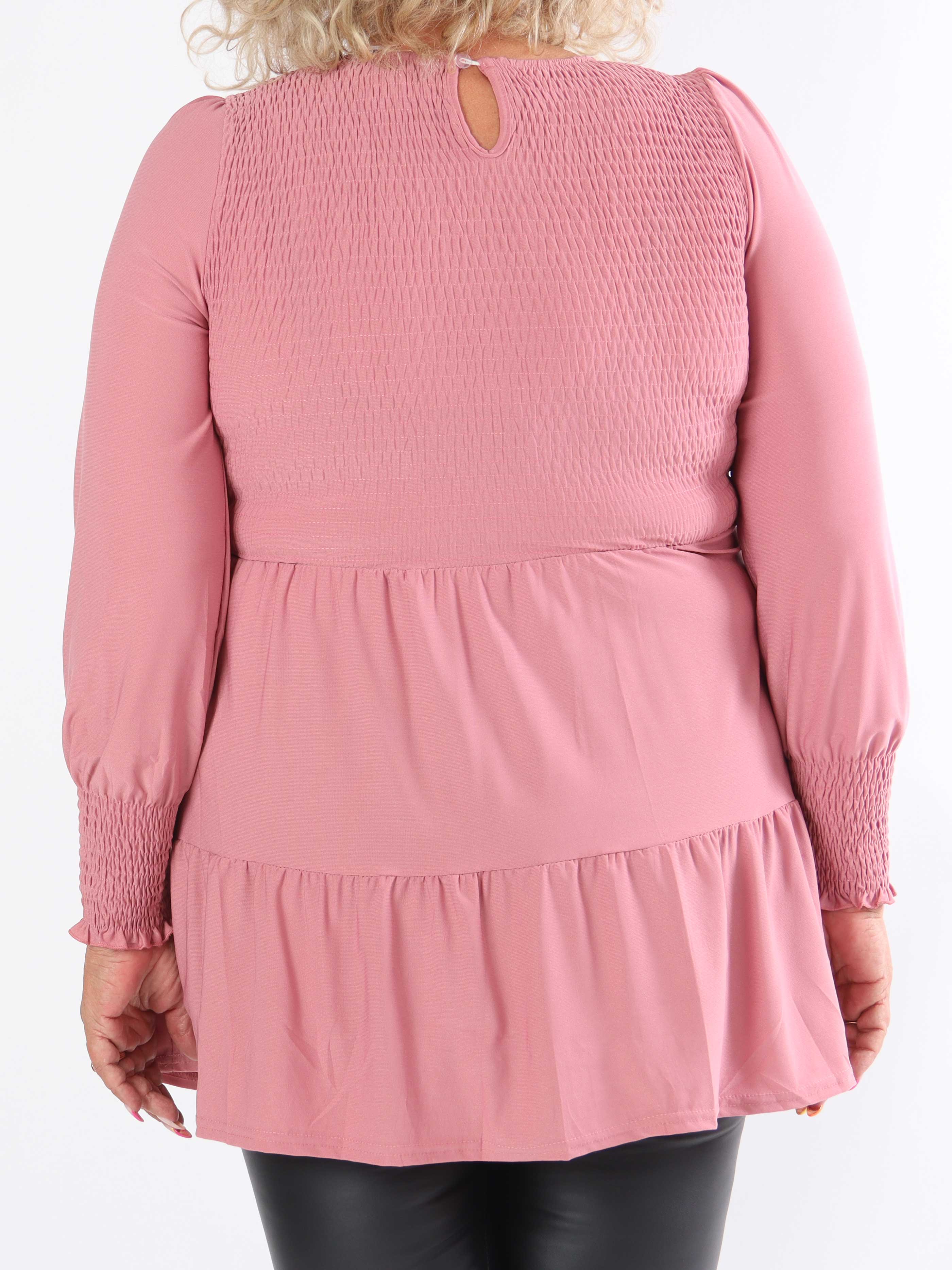 Kelly Shirt - Elastisk plus size bluse med smock henover brystet